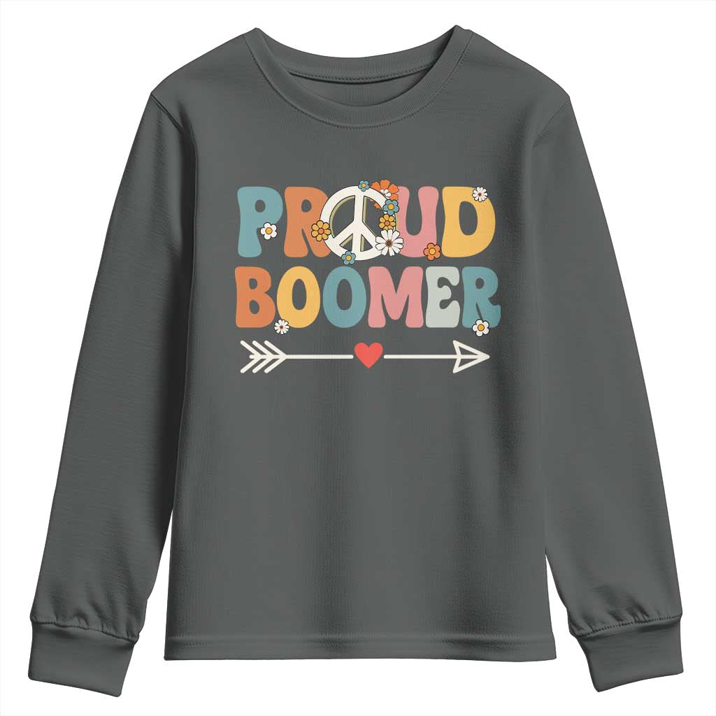 Proud Boomer Youth Sweatshirt Boomers Generation Peace Sign Hippie 50s 60s TS10 Dark Heather Print Your Wear