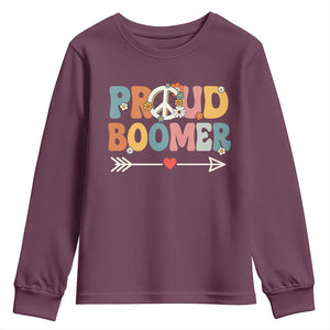 Proud Boomer Youth Sweatshirt Boomers Generation Peace Sign Hippie 50s 60s TS10 Maroon Print Your Wear