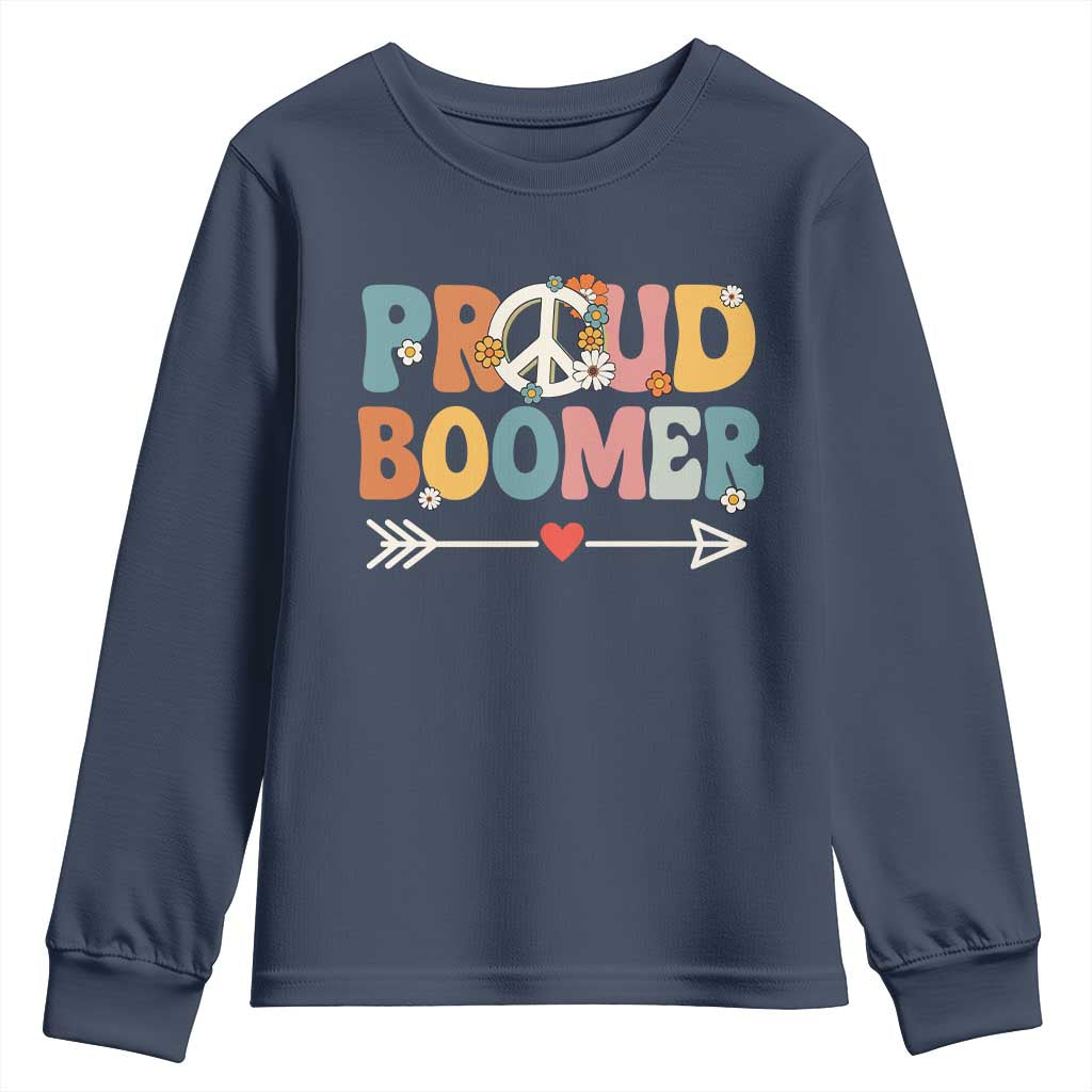 Proud Boomer Youth Sweatshirt Boomers Generation Peace Sign Hippie 50s 60s TS10 Navy Print Your Wear