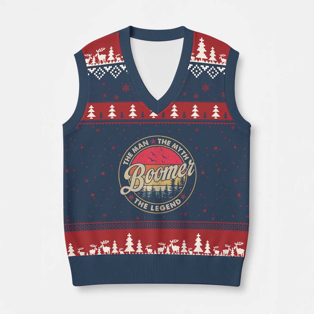 Boomers Generation V-Neck Knit Sweater Vest The Man The Myth The Legend TS10 Navy Red Print Your Wear