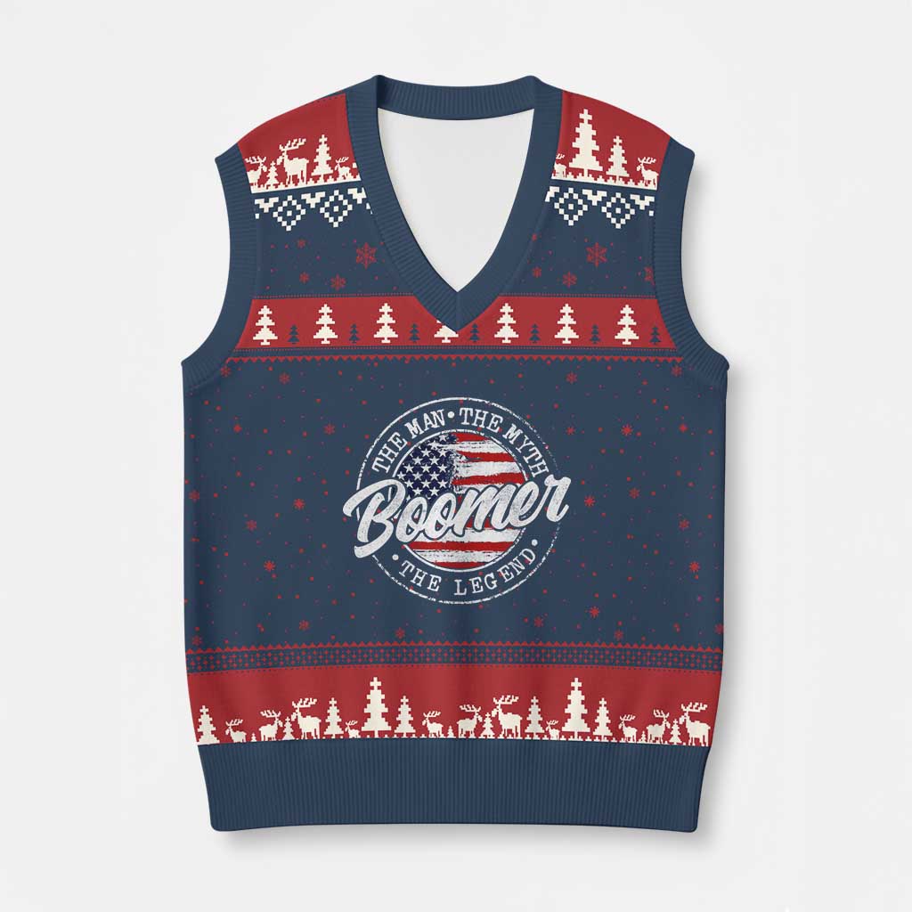 Boomers Generation V-Neck Knit Sweater Vest Vintage The Man The Myth The Legend American Flag TS10 Navy Red Print Your Wear