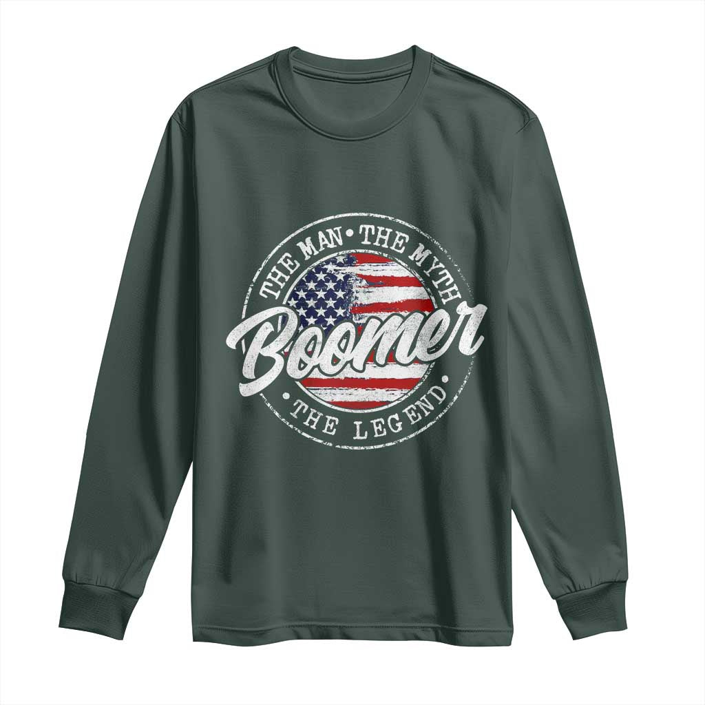 Boomers Generation Long Sleeve Shirt Vintage The Man The Myth The Legend American Flag TS10 Dark Forest Green Print Your Wear