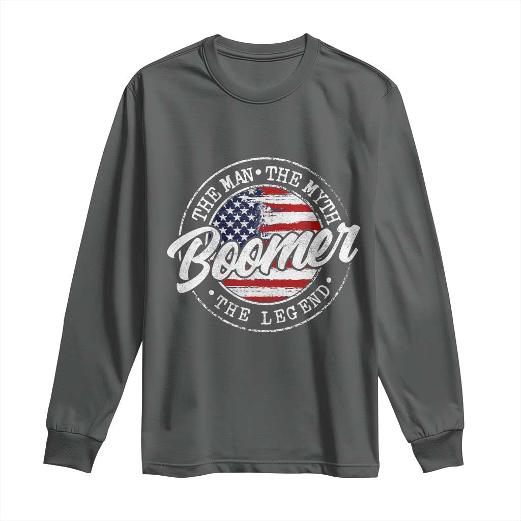 Boomers Generation Long Sleeve Shirt Vintage The Man The Myth The Legend American Flag TS10 Dark Heather Print Your Wear