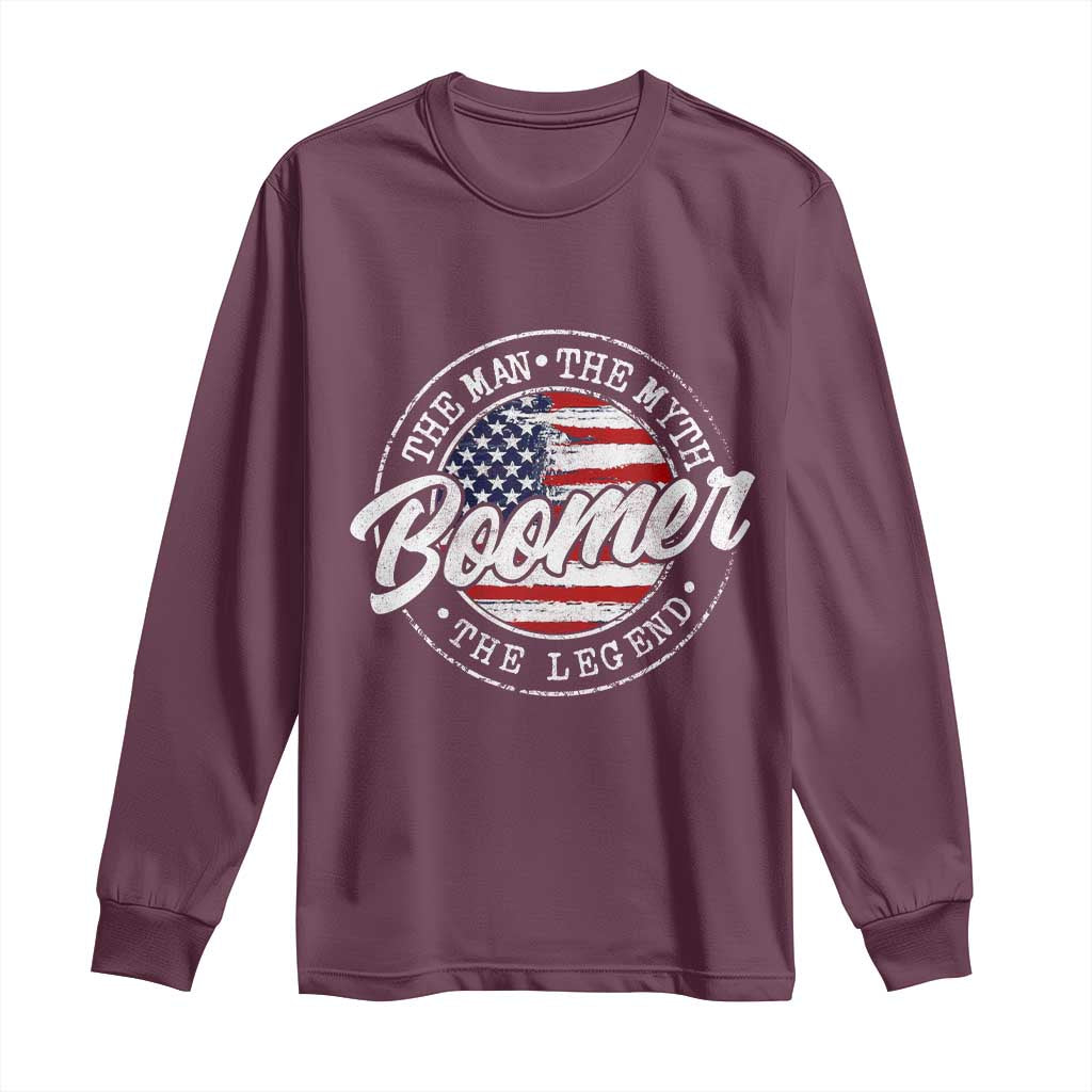 Boomers Generation Long Sleeve Shirt Vintage The Man The Myth The Legend American Flag TS10 Maroon Print Your Wear