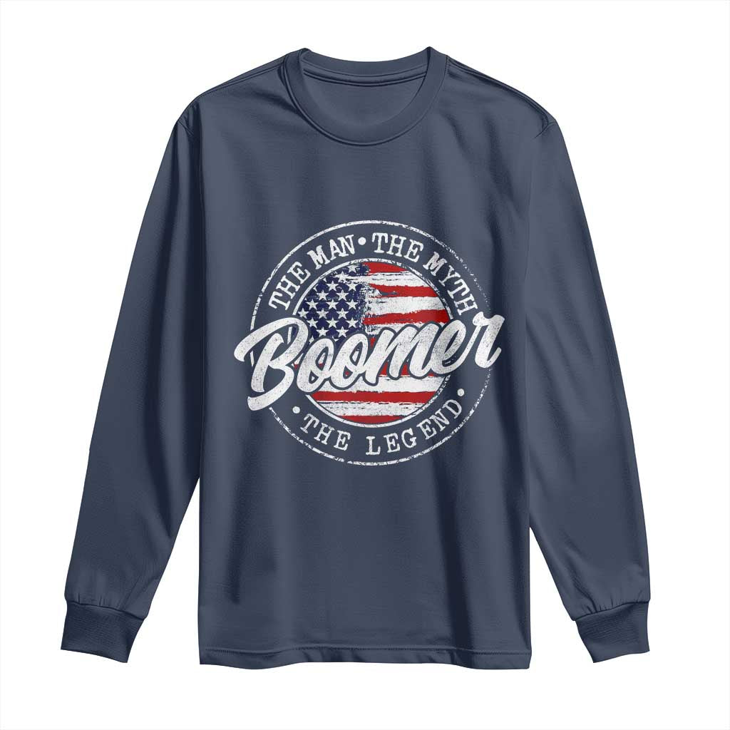 Boomers Generation Long Sleeve Shirt Vintage The Man The Myth The Legend American Flag TS10 Navy Print Your Wear