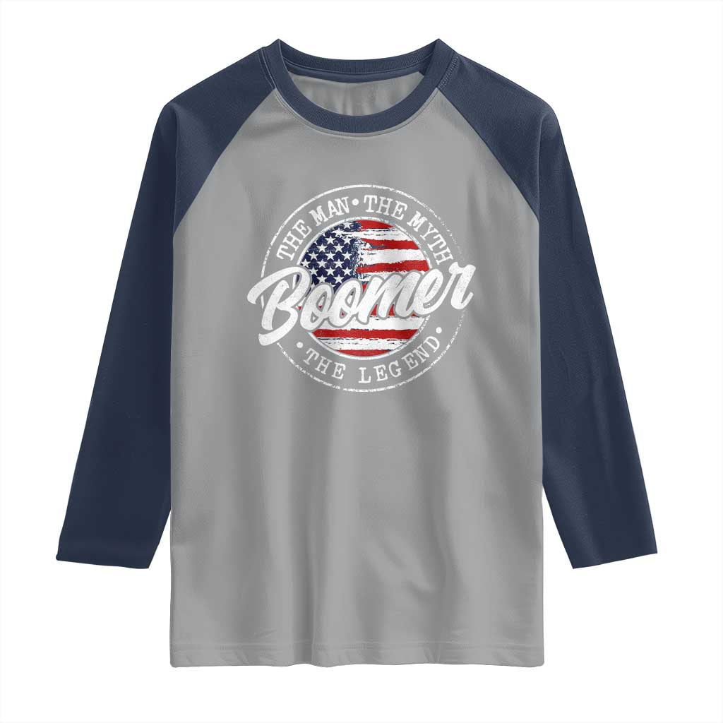 Boomers Generation Raglan Shirt Vintage The Man The Myth The Legend American Flag TS10 Sport Gray Navy Print Your Wear