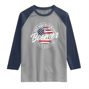 Boomers Generation Raglan Shirt Vintage The Man The Myth The Legend American Flag TS10 Sport Gray Navy Print Your Wear