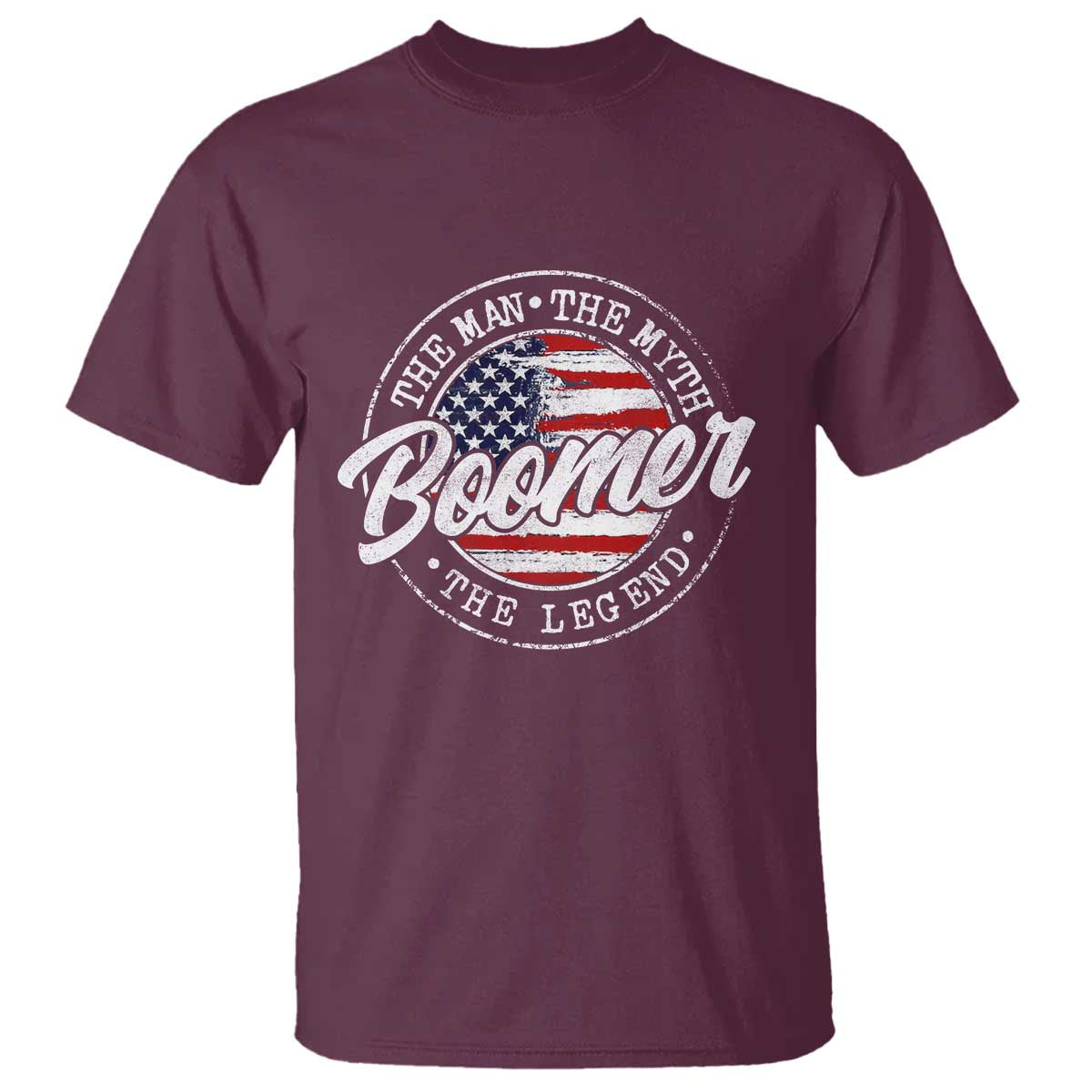Boomers Generation T Shirt Vintage The Man The Myth The Legend American Flag TS10 Maroon Print Your Wear
