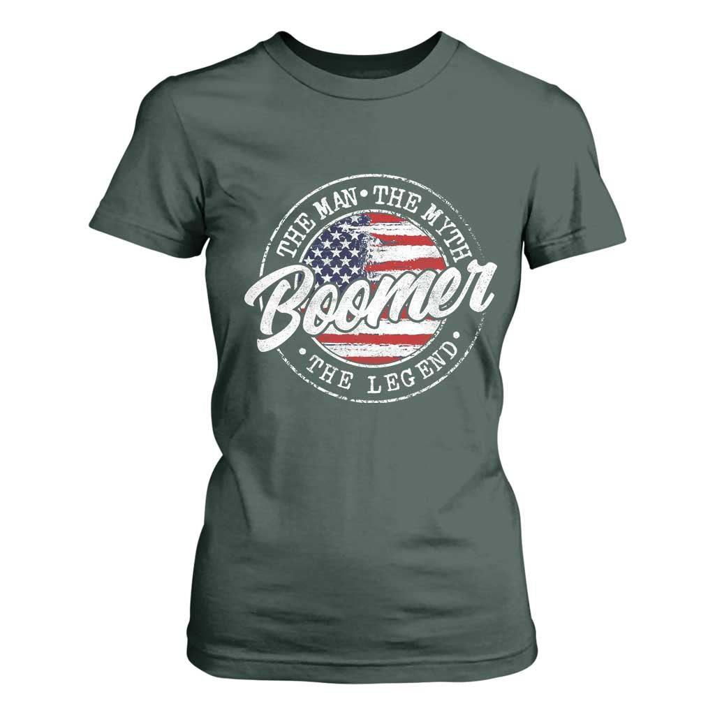 Boomers Generation T Shirt For Women Vintage The Man The Myth The Legend American Flag TS10 Dark Forest Green Print Your Wear
