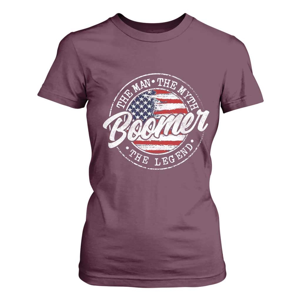 Boomers Generation T Shirt For Women Vintage The Man The Myth The Legend American Flag TS10 Maroon Print Your Wear