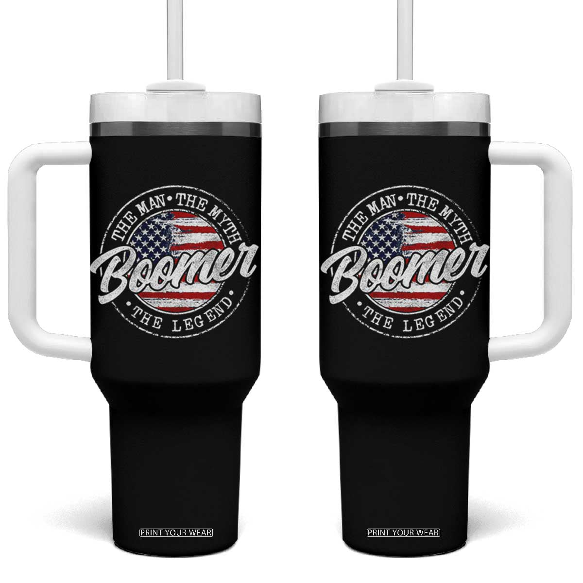 Boomers Generation Tumbler With Handle Vintage The Man The Myth The Legend American Flag TS10 One Size: 40 oz Black Print Your Wear