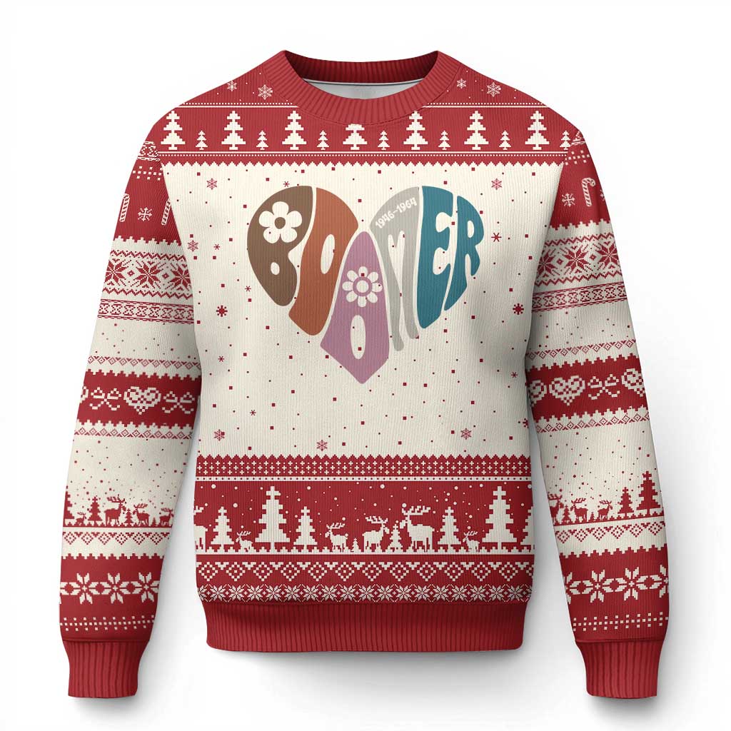 Boomers Generation Ugly Christmas Sweater Vintage 40s 50s 60s Hippe Peace Love Hippy TS10 Beige Red Print Your Wear