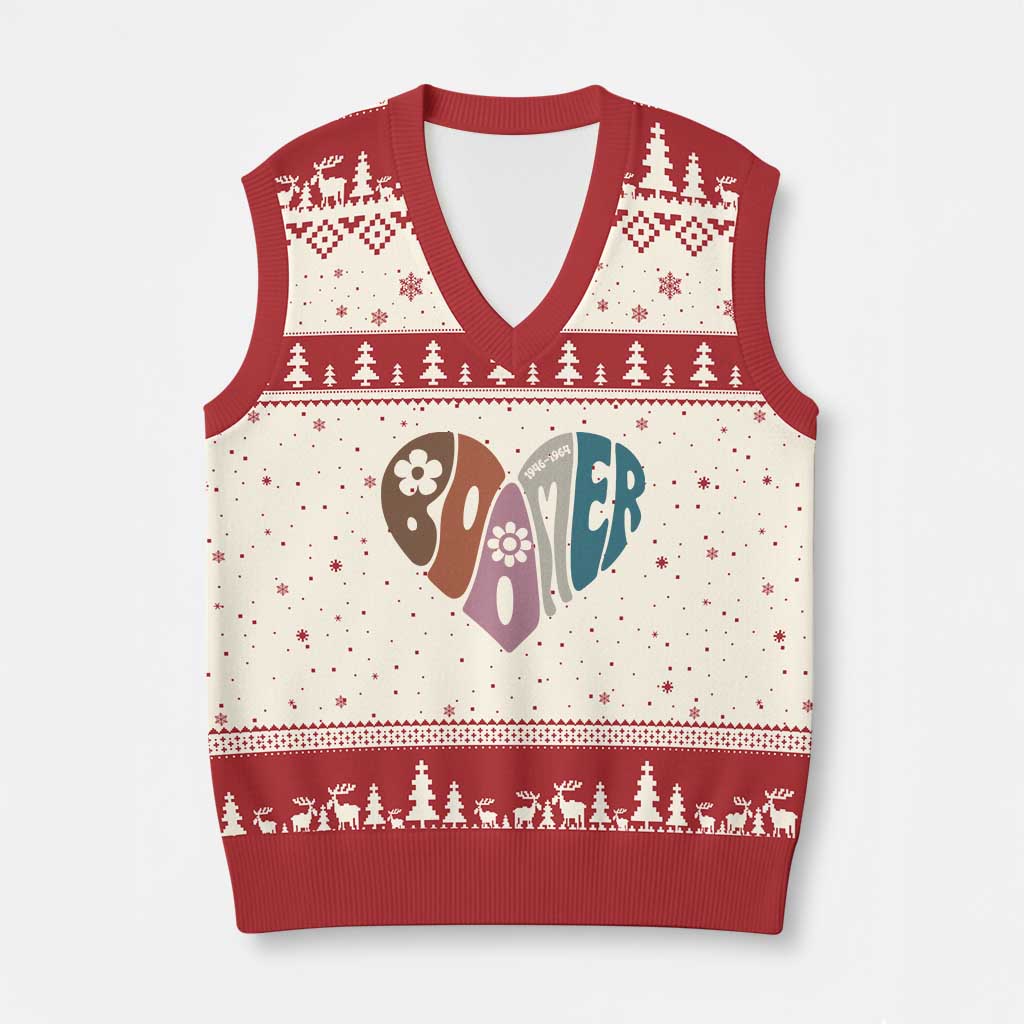 Boomers Generation V-Neck Knit Sweater Vest Vintage 40s 50s 60s Hippe Peace Love Hippy TS10 Beige Red Print Your Wear