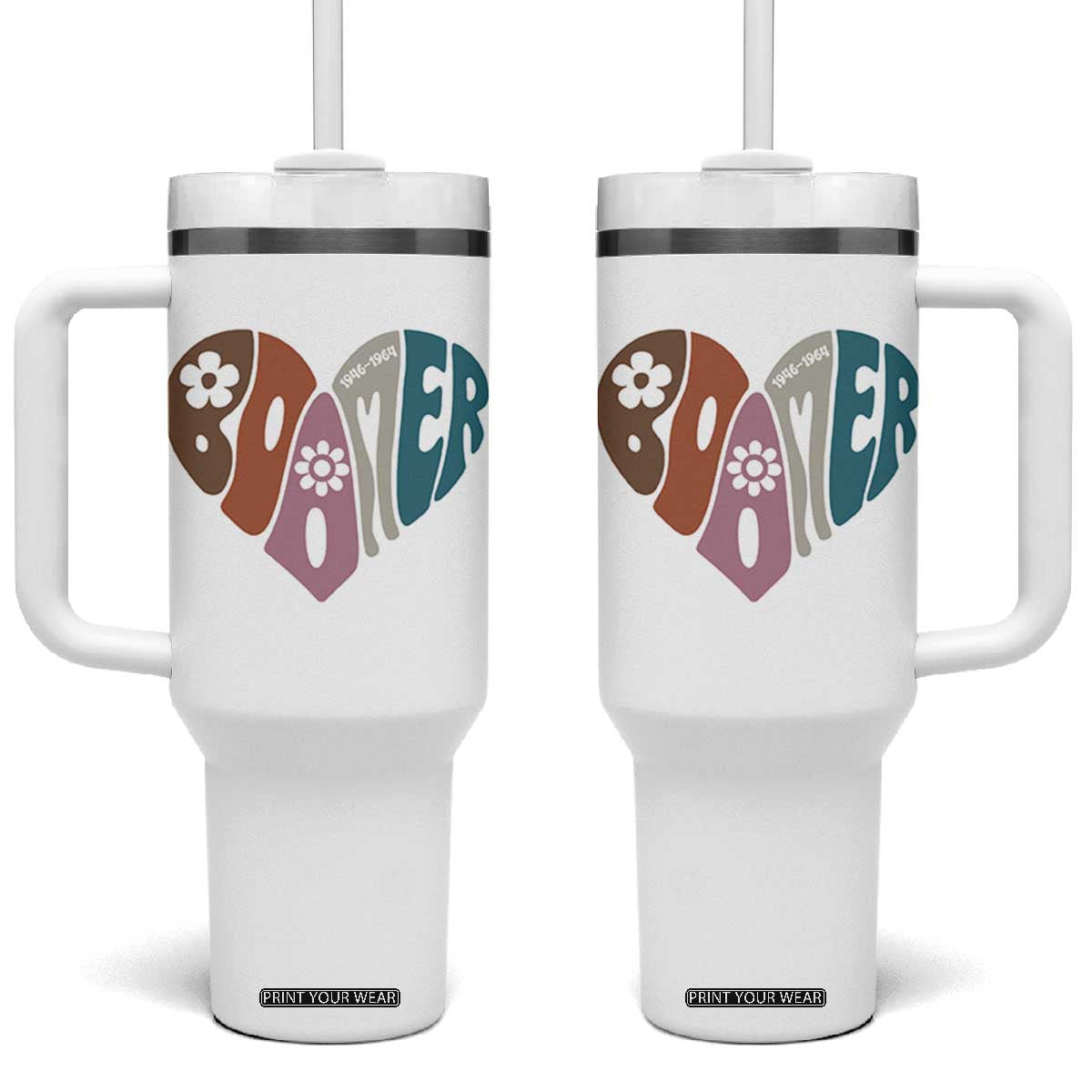 Boomers Generation Tumbler With Handle Vintage 40s 50s 60s Hippe Peace Love Hippy TS10 One Size: 40 oz White Print Your Wear