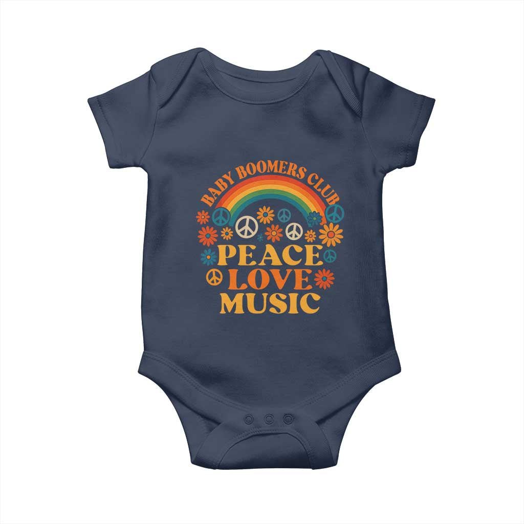 Baby Boomers Generation Baby Onesie Peace Love Music 60s Hippe TS10 Navy Print Your Wear