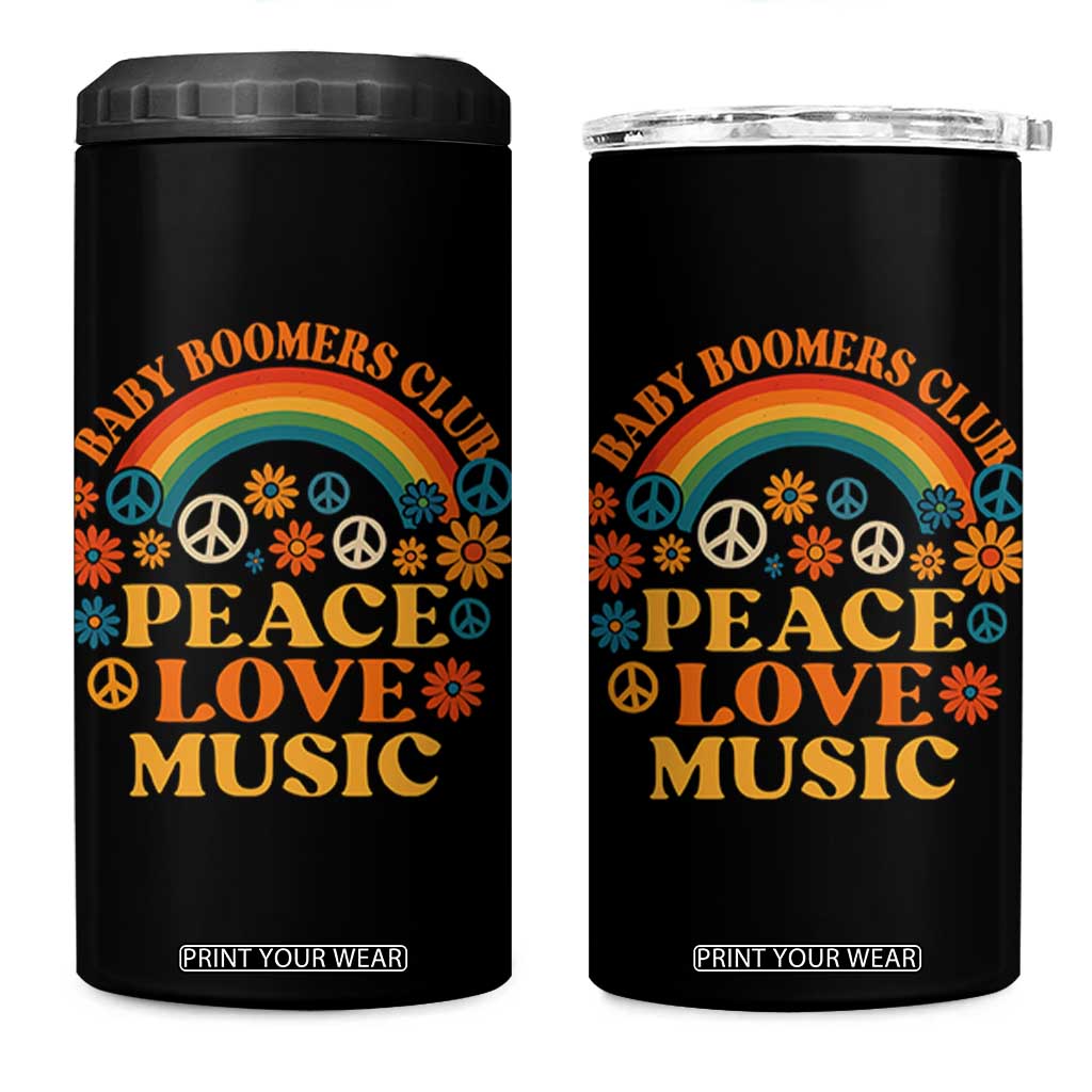 Baby Boomers Generation 4 in 1 Can Cooler Tumbler Peace Love Music 60s Hippe TS10 One Size: 16 oz Black Print Your Wear