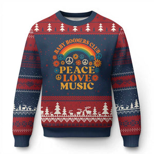 Baby Boomers Generation Ugly Christmas Sweater Peace Love Music 60s Hippe TS10 Navy Red Print Your Wear