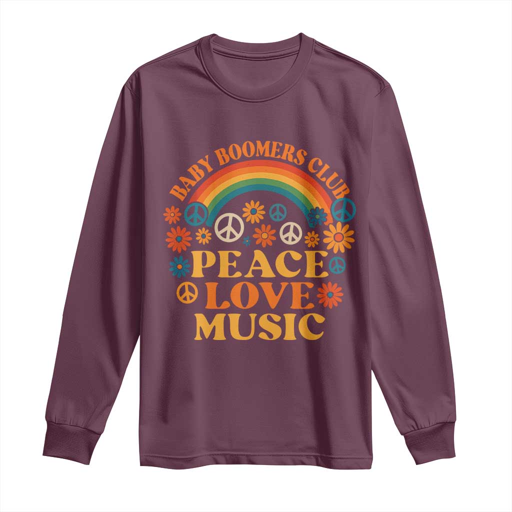 Baby Boomers Generation Long Sleeve Shirt Peace Love Music 60s Hippe TS10 Maroon Print Your Wear