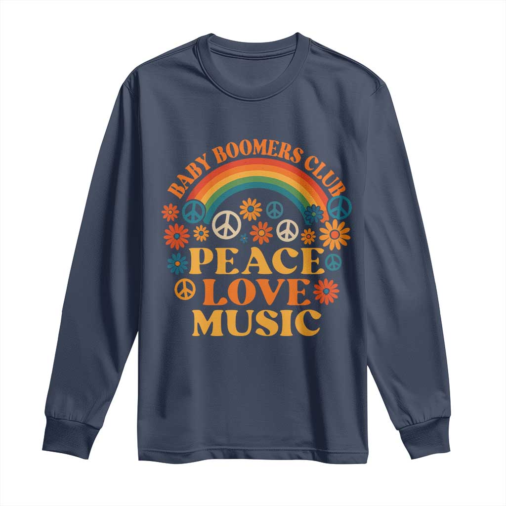 Baby Boomers Generation Long Sleeve Shirt Peace Love Music 60s Hippe TS10 Navy Print Your Wear