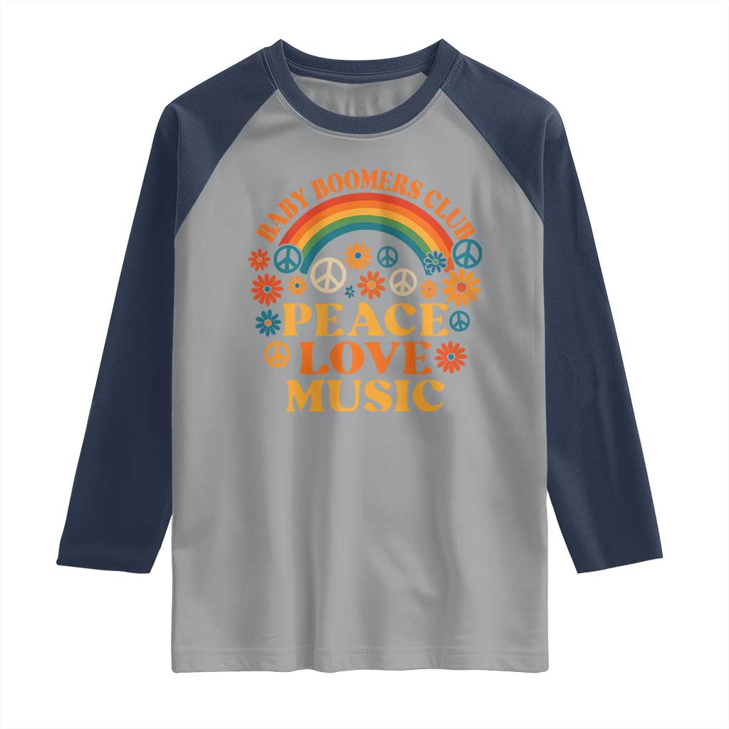 Baby Boomers Generation Raglan Shirt Peace Love Music 60s Hippe TS10 Sport Gray Navy Print Your Wear