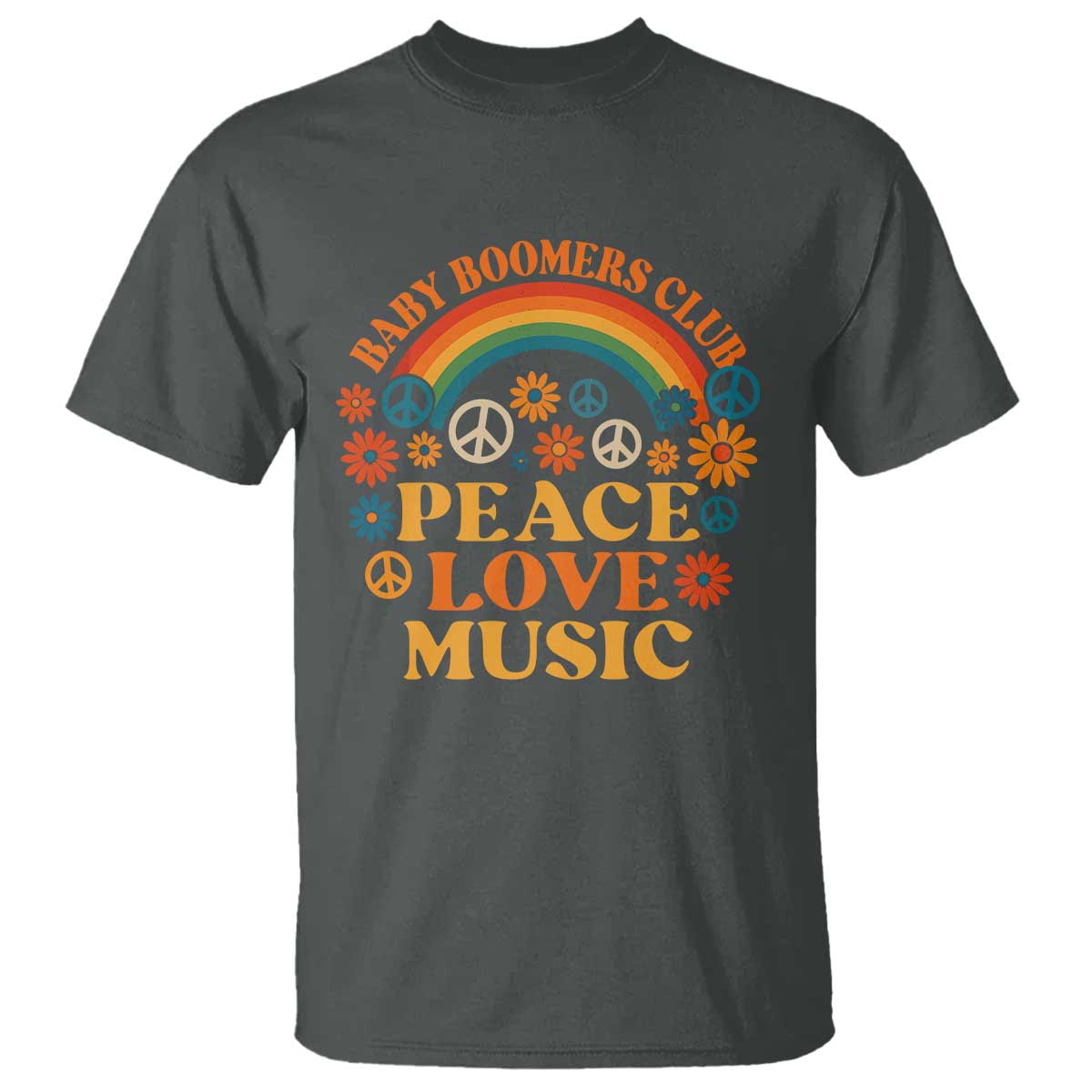Baby Boomers Generation T Shirt Peace Love Music 60s Hippe TS10 Dark Heather Print Your Wear