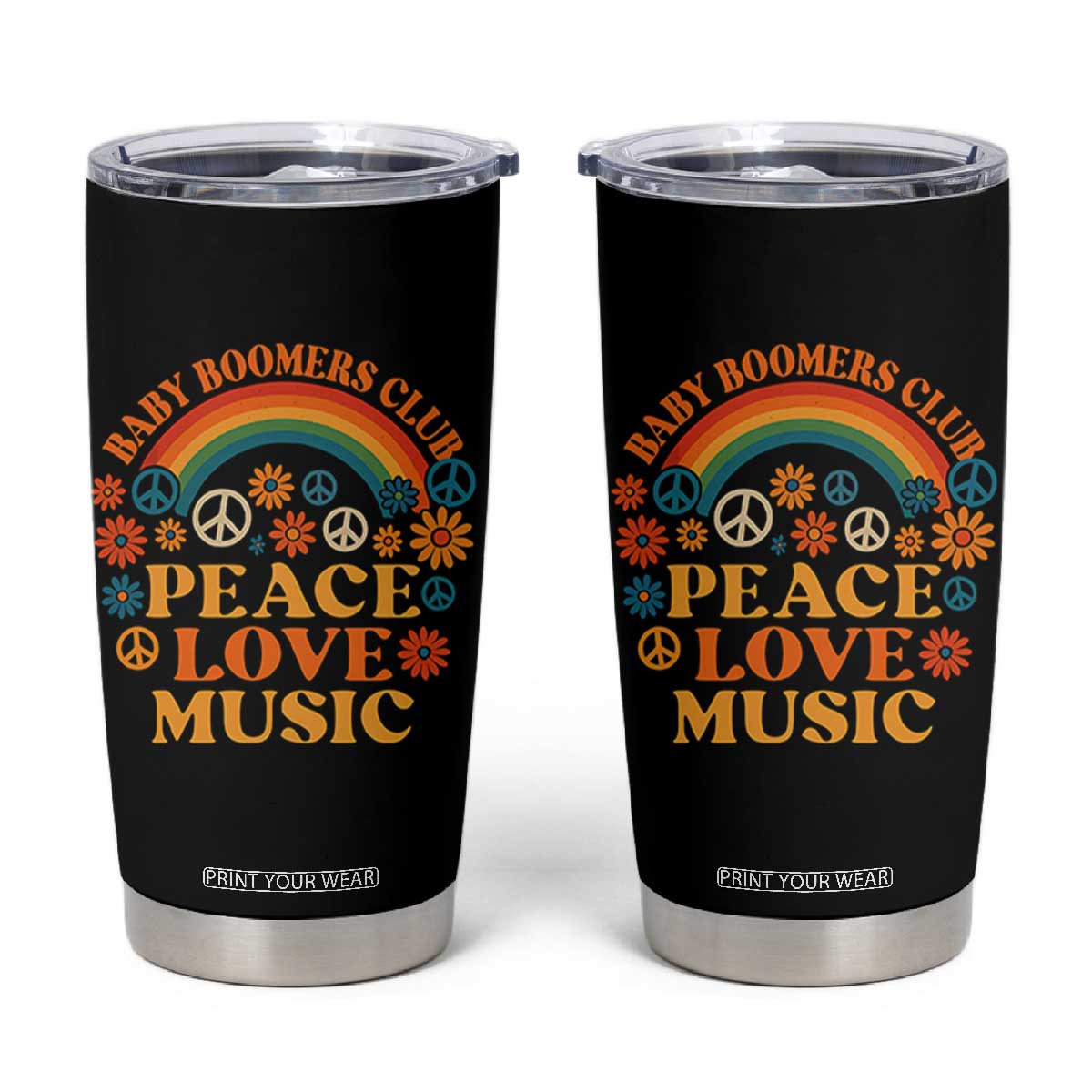 Baby Boomers Generation Tumbler Cup Peace Love Music 60s Hippe TS10 Black Print Your Wear