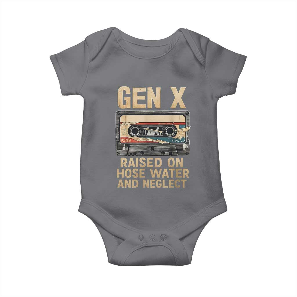 Gen X Baby Onesie Vintage Cassette Tape Raised On Hose Water And Neglect Nostalgia TS10 Charcoal Print Your Wear
