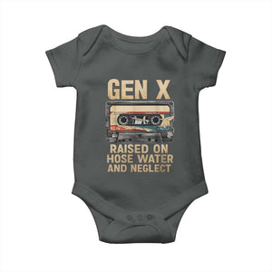 Gen X Baby Onesie Vintage Cassette Tape Raised On Hose Water And Neglect Nostalgia TS10 Dark Heather Print Your Wear