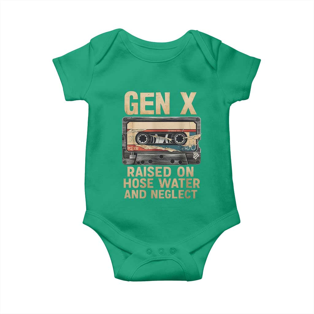 Gen X Baby Onesie Vintage Cassette Tape Raised On Hose Water And Neglect Nostalgia TS10 Irish Green Print Your Wear