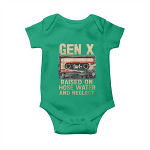 Gen X Baby Onesie Vintage Cassette Tape Raised On Hose Water And Neglect Nostalgia TS10 Irish Green Print Your Wear