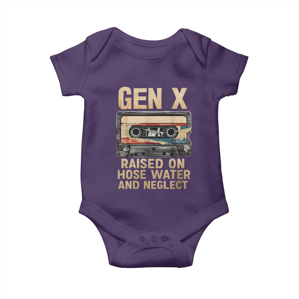 Gen X Baby Onesie Vintage Cassette Tape Raised On Hose Water And Neglect Nostalgia TS10 Purple Print Your Wear