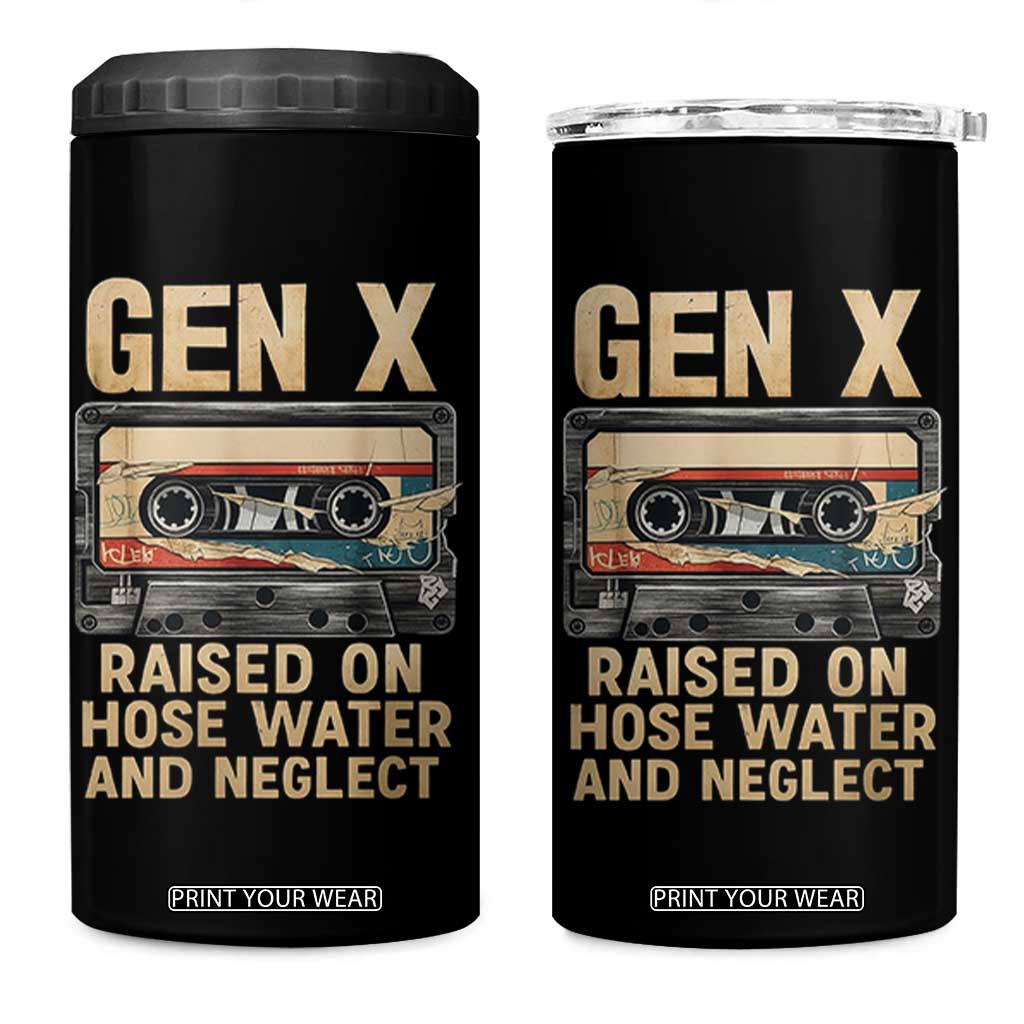 Gen X 4 in 1 Can Cooler Tumbler Vintage Cassette Tape Raised On Hose Water And Neglect Nostalgia TS10 One Size: 16 oz Black Print Your Wear