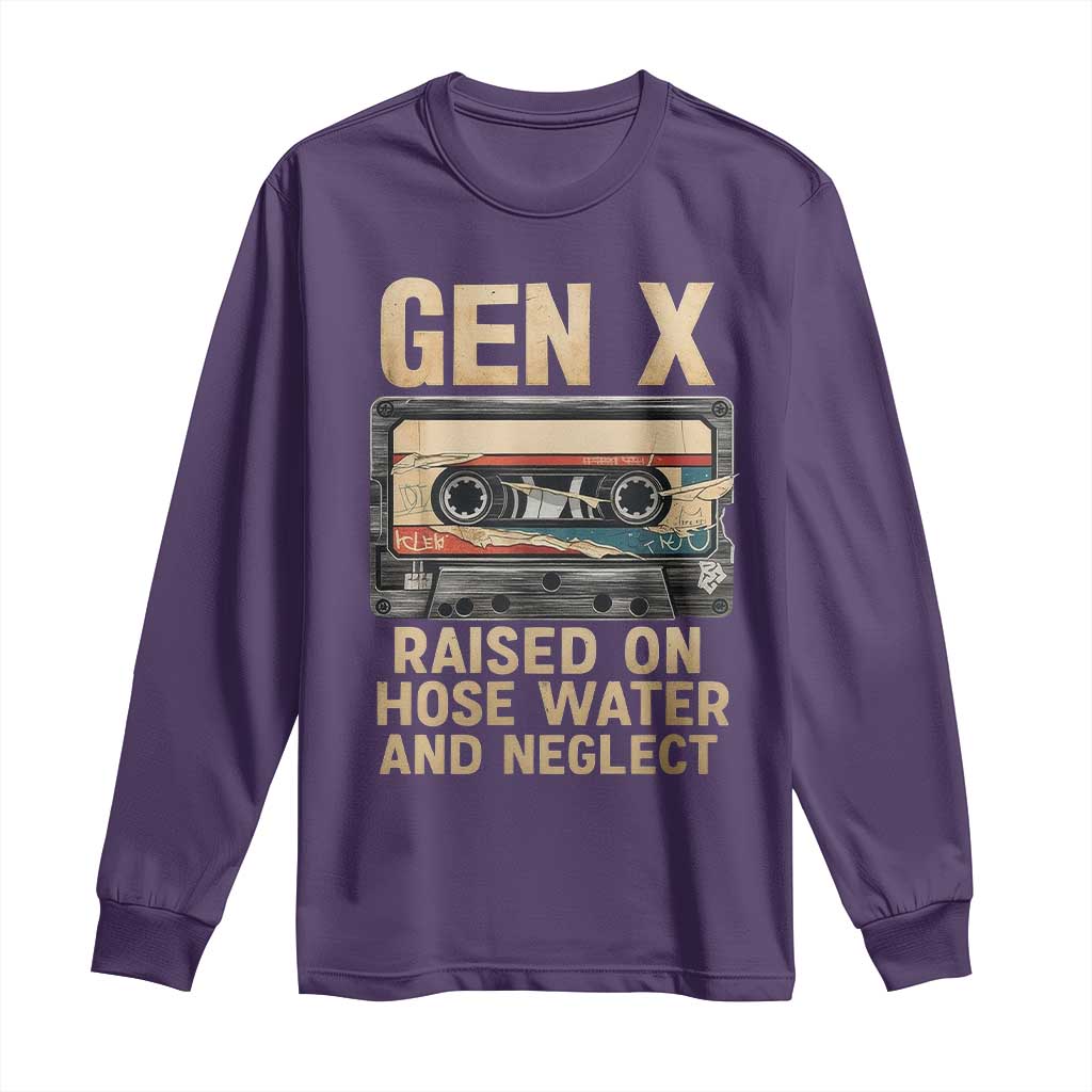 Gen X Long Sleeve Shirt Vintage Cassette Tape Raised On Hose Water And Neglect Nostalgia TS10 Purple Print Your Wear
