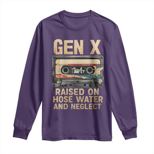 Gen X Long Sleeve Shirt Vintage Cassette Tape Raised On Hose Water And Neglect Nostalgia TS10 Purple Print Your Wear
