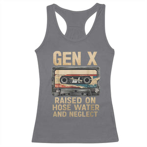 Gen X Racerback Tank Top Vintage Cassette Tape Raised On Hose Water And Neglect Nostalgia TS10 Charcoal Print Your Wear