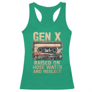 Gen X Racerback Tank Top Vintage Cassette Tape Raised On Hose Water And Neglect Nostalgia TS10 Irish Green Print Your Wear