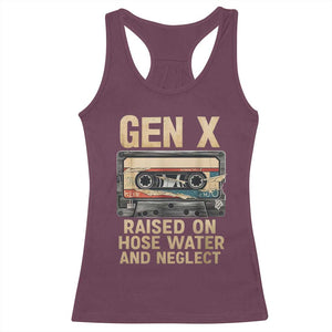 Gen X Racerback Tank Top Vintage Cassette Tape Raised On Hose Water And Neglect Nostalgia TS10 Maroon Print Your Wear