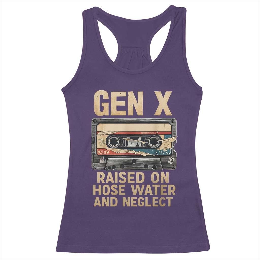 Gen X Racerback Tank Top Vintage Cassette Tape Raised On Hose Water And Neglect Nostalgia TS10 Purple Print Your Wear