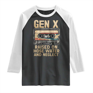 Gen X Raglan Shirt Vintage Cassette Tape Raised On Hose Water And Neglect Nostalgia TS10 Black White Print Your Wear