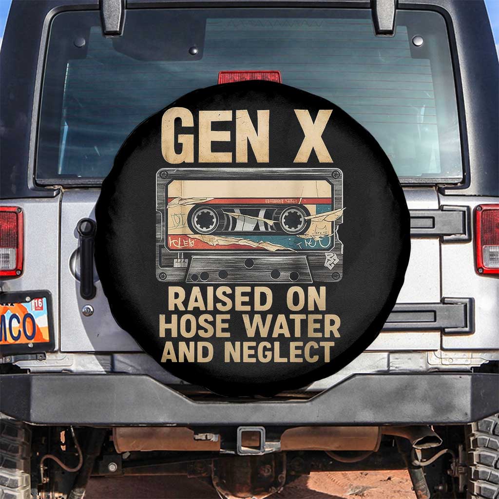 Gen X Spare Tire Cover Vintage Cassette Tape Raised On Hose Water And Neglect Nostalgia TS10 No hole Black Print Your Wear