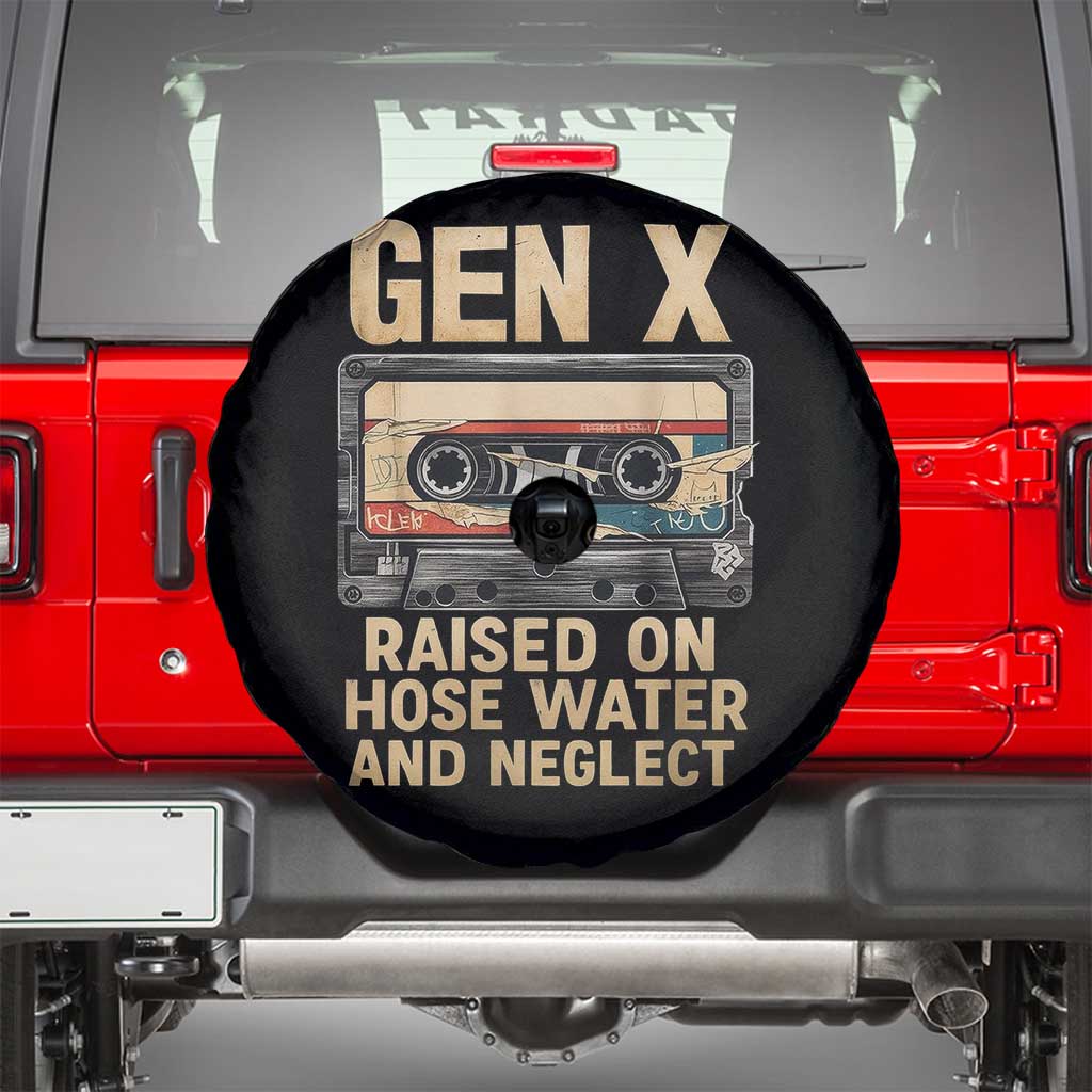 Gen X Spare Tire Cover Vintage Cassette Tape Raised On Hose Water And Neglect Nostalgia TS10 Black Print Your Wear