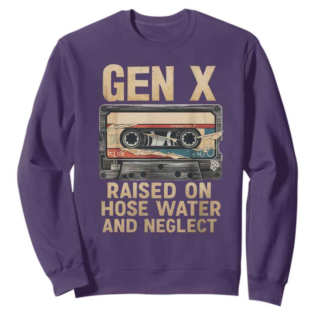 Gen X Sweatshirt Vintage Cassette Tape Raised On Hose Water And Neglect Nostalgia TS10 Purple Print Your Wear