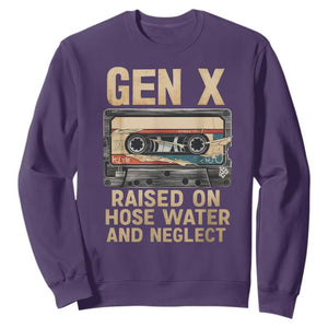 Gen X Sweatshirt Vintage Cassette Tape Raised On Hose Water And Neglect Nostalgia TS10 Purple Print Your Wear