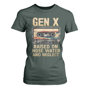 Gen X T Shirt For Women Vintage Cassette Tape Raised On Hose Water And Neglect Nostalgia TS10 Dark Forest Green Print Your Wear
