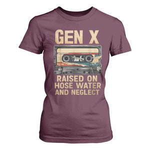 Gen X T Shirt For Women Vintage Cassette Tape Raised On Hose Water And Neglect Nostalgia TS10 Maroon Print Your Wear