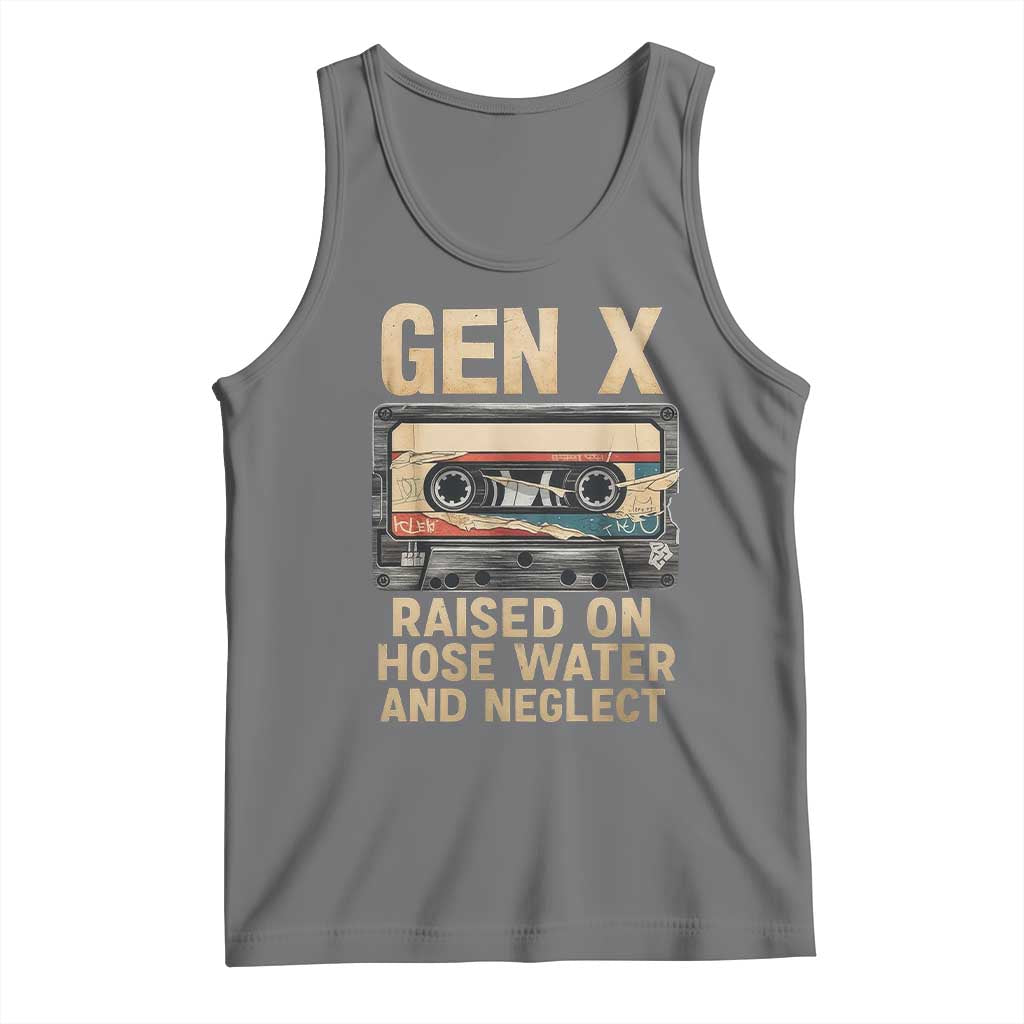 Gen X Tank Top Vintage Cassette Tape Raised On Hose Water And Neglect Nostalgia TS10 Black Heather Print Your Wear