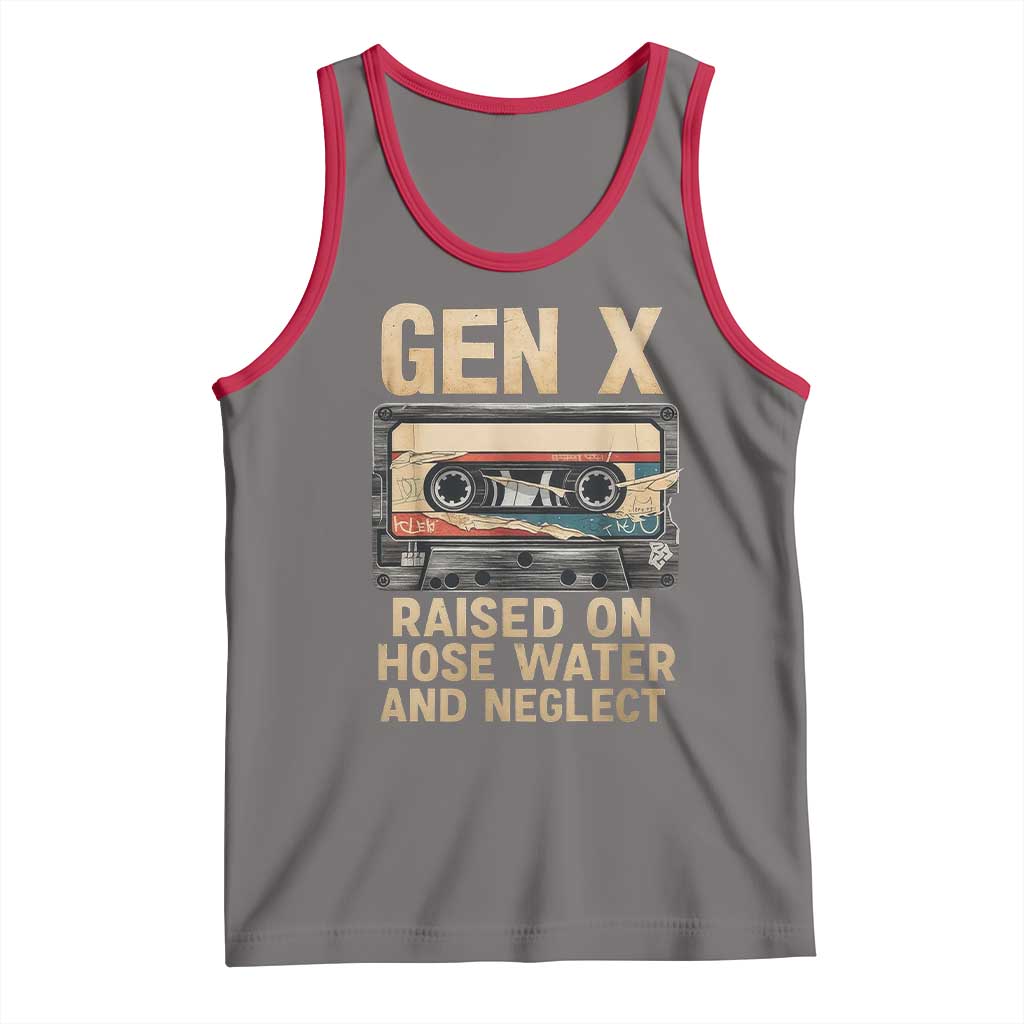 Gen X Tank Top Vintage Cassette Tape Raised On Hose Water And Neglect Nostalgia TS10 Deep Heather Red Print Your Wear