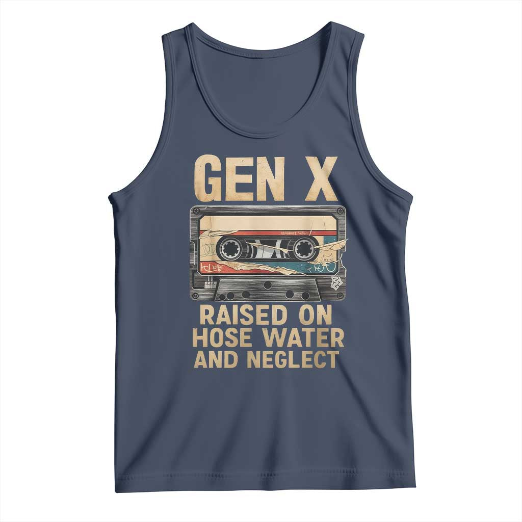 Gen X Tank Top Vintage Cassette Tape Raised On Hose Water And Neglect Nostalgia TS10 Navy Print Your Wear