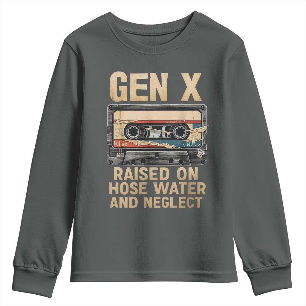 Gen X Youth Sweatshirt Vintage Cassette Tape Raised On Hose Water And Neglect Nostalgia TS10 Dark Heather Print Your Wear