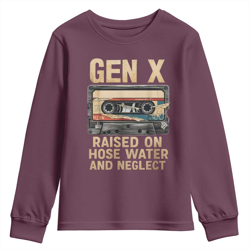Gen X Youth Sweatshirt Vintage Cassette Tape Raised On Hose Water And Neglect Nostalgia TS10 Maroon Print Your Wear